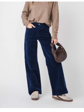 JBD Just Black Denim Blue Corduroy Stretch Easy Wide Leg Patch Pocket Pants 28